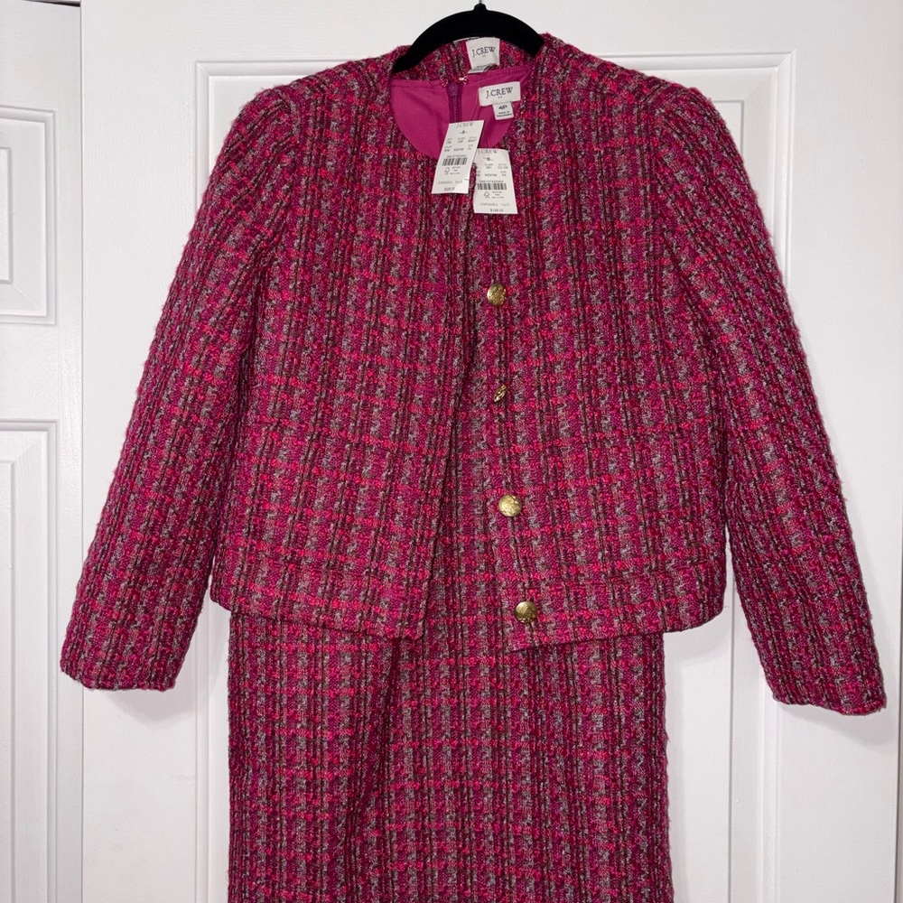 J. Crew Pink Tweed Two-Piece Jacket and Skirt Set